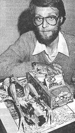 PICTURE: black and white grainy newspaper photo of Rick Gibson with the freeze-dried sculpture - Some Career Options for Chickens.